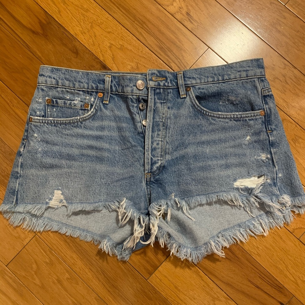 Agolde Blue Distressed Jean Shorts